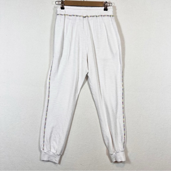Self Contrast White Cotton Jogger Loungewear Set Sze M Colorful Embroidered Seam - Picture 9 of 13
